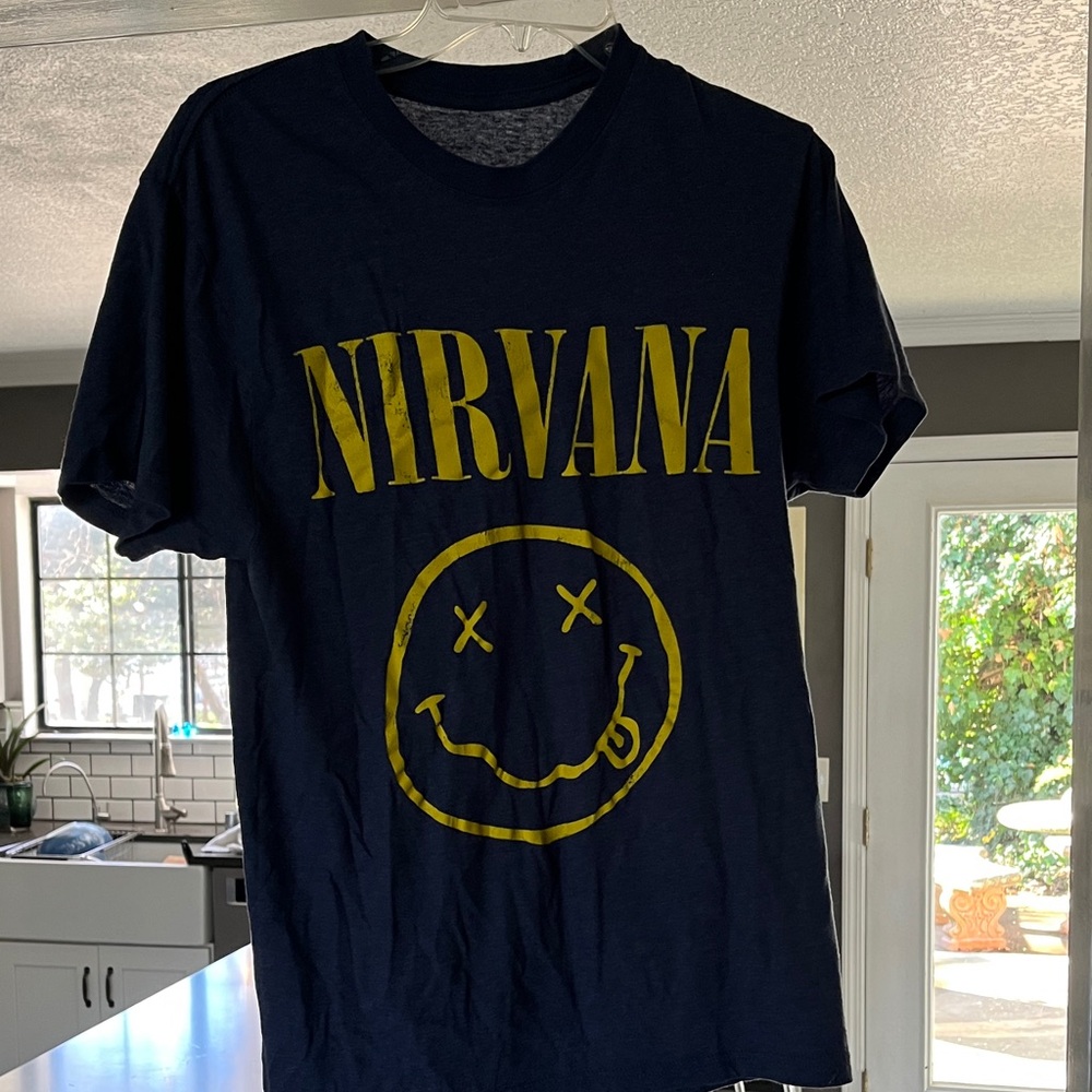 NIRVANA Navy and Yellow Short Sleeve Tee